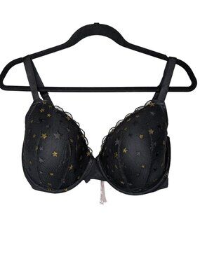 Victorias Secret Black Star Print Lined Demi Bra 40DD